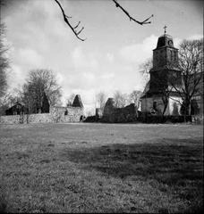 Ruins of Nydala Abbey monastery and churches viewed from southwest