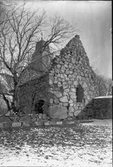Ruins of Nydala Abbey with views of the monastery church and Bondkyrkan towards northwest