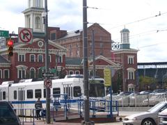 Baltimore Light Rail train at Pratt Street Convention Center station in 2005
