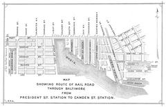Map of Union troops route through Baltimore, Maryland during Baltimore riot of 1861
