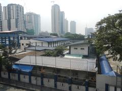 Santolan–Annapolis MRT Station platform and rail tracks along EDSA highway in Quezon City near Camp Crame of the Philippine National Police