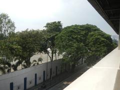 Santolan–Annapolis MRT Station entrance with signage and stairs, located along EDSA near Camp Crame in Quezon City, Philippines