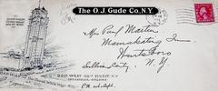 Postmarked 1914 envelope from O.J. Gude Co. with company cachet and partial Broadway street name