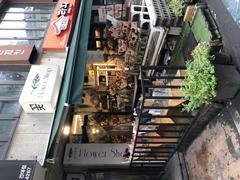 Street scene with shops and buildings in South Korea under evening light