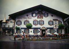 Scenic view of Oberammergau hotel with traditional Bavarian mural on exterior wall