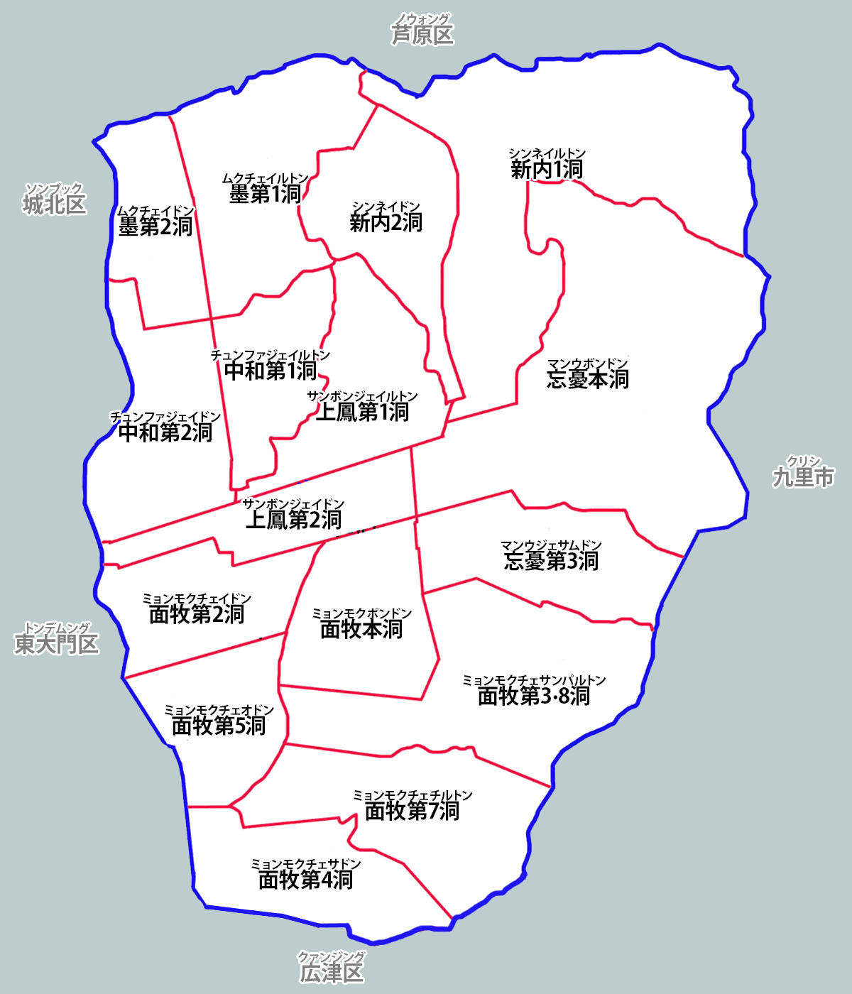 Administrative district map of Jungnang-gu, Seoul Special City