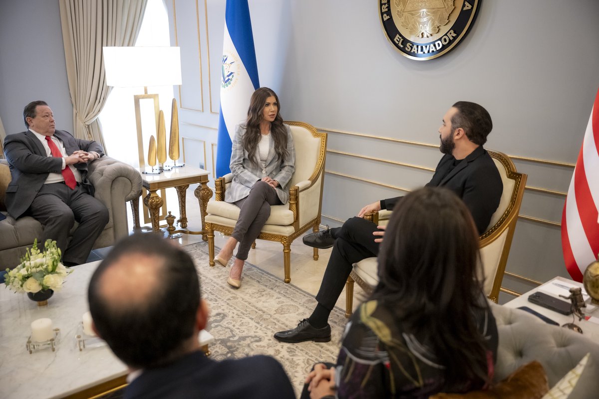 DHS Secretary Kristi Noem meeting President Nayib Bukele at Casa Presidencial in San Salvador