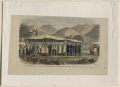 King Kamehameha V and Queen Dowager Emma laying cornerstone of Cathedral Church of Saint Andrew Honolulu 1867 engraving