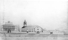 Inked pencil sketch of Capt. Charles Brewer's house on Oahu, 1843 by Lydia R. Nye