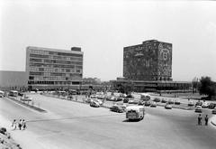 Vintage aerial photograph of Ciudad Universitaria stadium and modules in Mexico City, April 1955