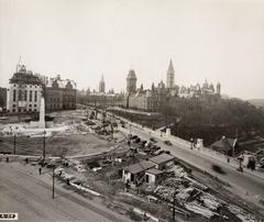 Construction site of Confederation Square with new Central Post Office under construction in Ottawa Canada