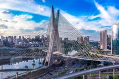 Octávio Frias de Oliveira Bridge with Centro Empresarial Nações Unidas in São Paulo, Brazil