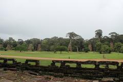 Ancient Khmer city ruins of Prasat Suor Prat in Angkor Thom near Angkor Wat, Siem Reap, Cambodia