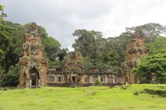 Ancient Khmer city ruins near Angkor Wat in Siem Reap Cambodia showing Prasat Suor Prat and North Khleang temples from late 12th century