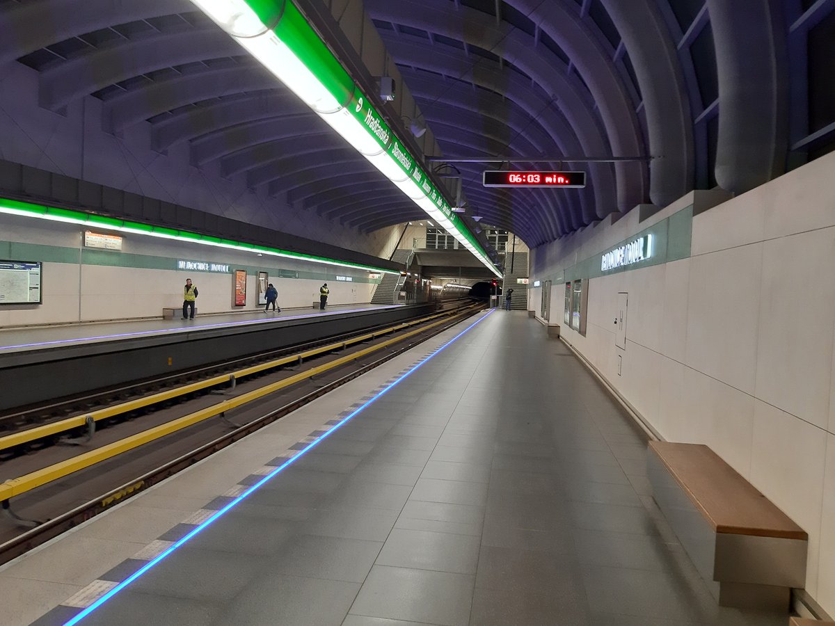 Entrance of Metro Motol station in Prague with modern glass architecture