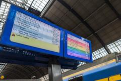 Rainbow LED display board at Amsterdam Centraal station on July 21, 2023