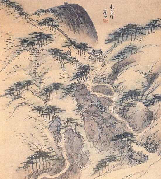 Changui Gate (창의문) artwork by Jeong Seon in ink and light colors on paper