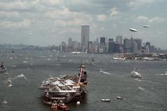 stern view of aircraft carrier USS John F. Kennedy moored in New York Harbor