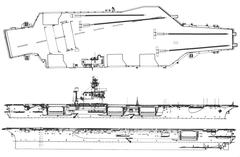 Line drawings of USS John F. Kennedy aircraft carrier CVA-67 1974