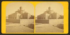 Historic Boston jail building captured in a black and white photograph