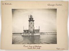 Chicago Harbor lighthouse station front view in Illinois from southwest, 1914