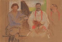 Black and white drawing of Błażej Czepiec and Franciszek Ptak by Włodzimierz Tetmajer