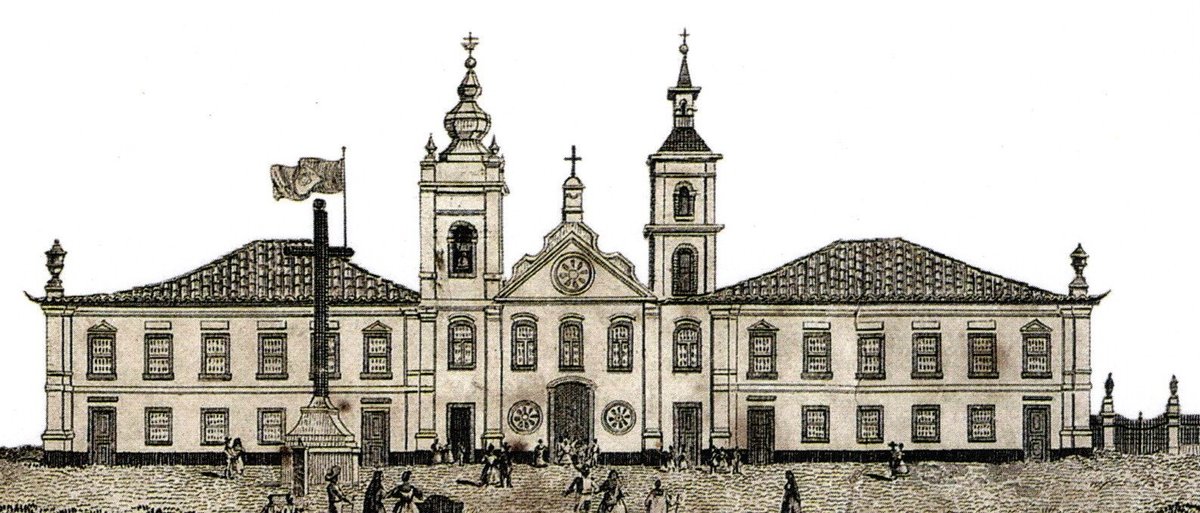 Frontal drawing of the headquarters of the former Royal Treasury of Santa Cruz in a detail of a map by Conrado Jacó de Niemeyer from the collection of the National Library of Brazil