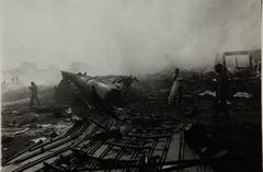 Crash site of PSA Flight 182 from September 25, 1978, showing wreckage in a residential area