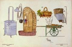 Prop designs for Act II of La bohème by Adolf Hohenstein for 1893 Teatro Regio di Torino premiere