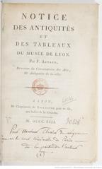 Cover of the Notice des Antiquités et des Tableaux du Musée de Lyon by François Artaud, 1808