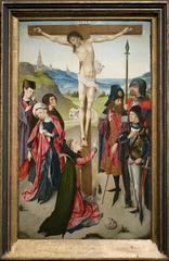 Crucifixion scene with Jesus on the cross and mourners