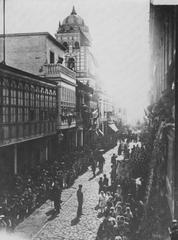 View of Calle Bodegones street with historic buildings