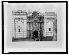 Front view of the Church of St. Augustin in Lima with detailed architecture