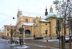Exterior view of Carmelite Church in Piasek, Kraków with historic architecture