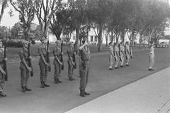 Guard changing ceremony at Oranje-Nassau Boulevard and Burgemeester Bisschopsplein in Menteng, Batavia, July 1946
