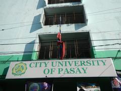 Front facade of City University of Pasay building on Pasadeña Street in Pasay City with clear sky