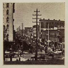 Historic black and white photo of Chicago's Clark Street north from the Court House before the Great Chicago Fire