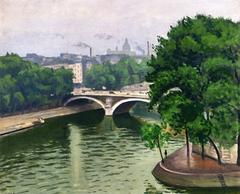 View of La Pointe de L'Ile Saint-Louis by Albert Marquet showing a scenic waterfront with buildings and a cloudy sky