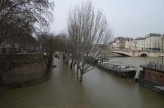 Flooded Seine River at Pont de la Tournelle in Paris