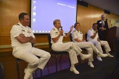 Rear Admirals and Vice Admiral from U.S. Navy speaking at Portland Superintendents Breakfast during Rose Festival Fleet Week 2017