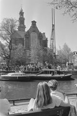 First pile driven for the Homomonument at Keizersgracht near Westerkerk in Amsterdam on April 28, 1987, black and white photograph