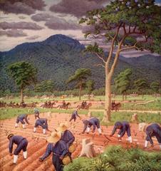 Emperor Meiji visiting a Tondenhei settlement in Yamana Village now Sapporo in 1881