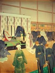 Japanese Emperor receiving foreign ministers in traditional attire