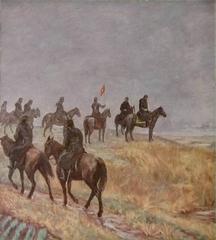 Emperor observing joint military manoeuvres in traditional attire