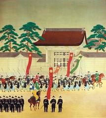 Imperial Army leaving Kyoto depicted in historical Japanese painting