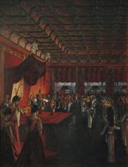 Ceremony for the Promulgation of the Constitution painting by Wada Eisaku depicting a formal gathering