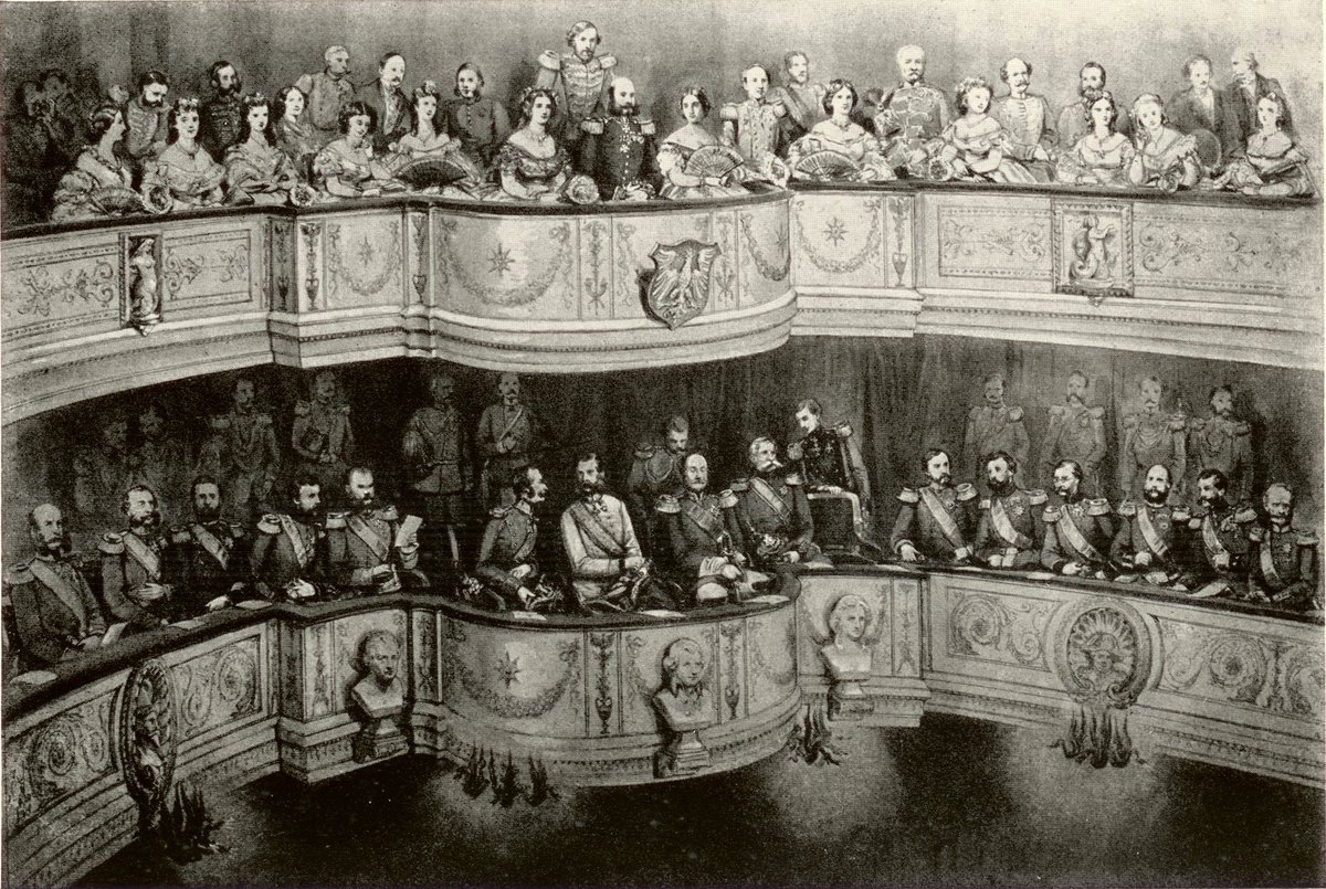 Historical painting depicting the Frankfurter Fürstentag gathering in 1863 with elegantly dressed attendees