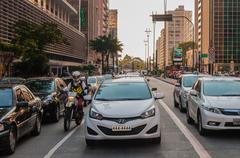 Avenida Paulista bustling city street in São Paulo with high-rise buildings and busy traffic