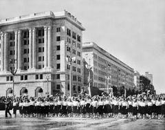 Polish youth organization marching in formation on 22 July 1952