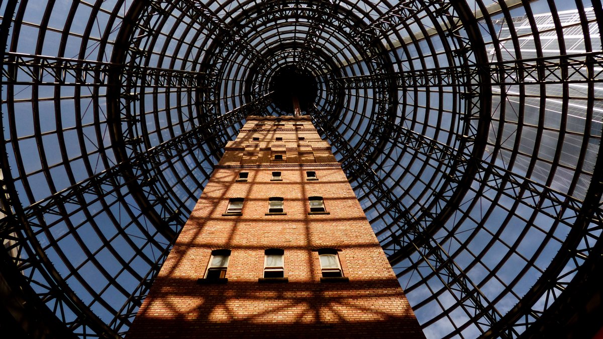 Coop's Shot Tower in Melbourne covered by a protective giant cone